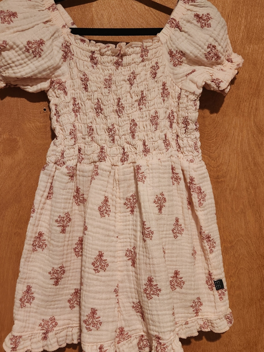 Girls Smocked Puff-Sleeve Romper in Cream with Rust Floral Print